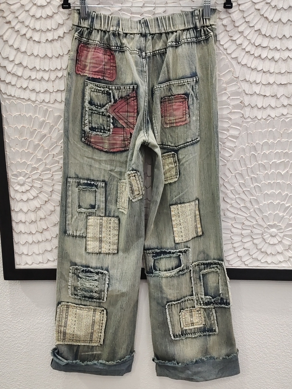 Boho Patchwork Embroidered Light Vintage Wash Jeans - Picture 7 of 9